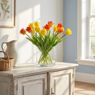 24. Orangefarbene Tulpe, 38 cm, naturgetreue Frühlingsdekoration