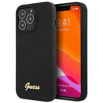 Guess GUHCP13XLSLMGBK iPhone 13 Pro Max 6,7" schwarz/schwarzes Hardcase Silikon Script Gold Logo