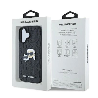 8. Karl Lagerfeld Monogram Karl & Choupette Head Pin Hülle für iPhone 16 Plus – Schwarz