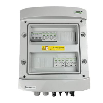 Hermetische IP65-EMITER-Anschlussbox für DC/AC mit Noark 1000V DC-Überspannungsableiter Typ 2, 2 x PV-String, 2 x MPPT // Noark AC-Begrenzer Typ 2, 10A 3-phasig