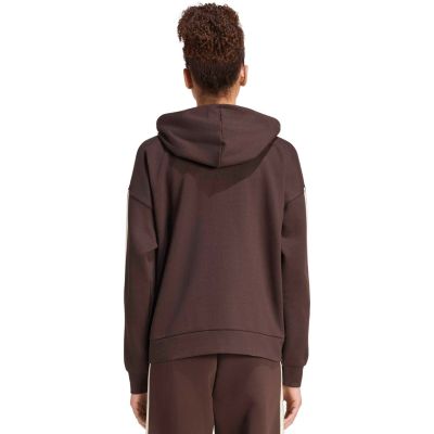 3. adidas Essentials Damen-Fleece-Hoodie mit 3 Streifen, durchgehendem Reißverschluss, braun, KX0784