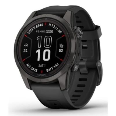 Garmin Fenix 7S Pro 42 mm Saphirgrau Titan DLC Uhr mit schwarzem Armband
