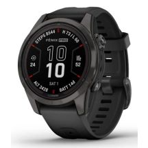 Garmin Fenix 7S Pro 42 mm Saphirgrau Titan DLC Uhr mit schwarzem Armband
