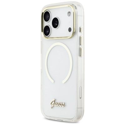 2. Guess IML Script Metal MagSafe Hülle für iPhone 17 Pro – Transparent