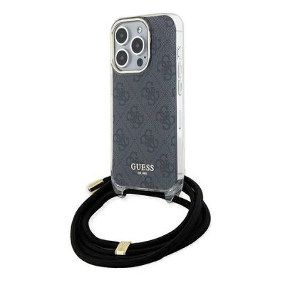 Guess Crossbody Cord 4G Print Hülle für iPhone 15 Pro – Schwarz