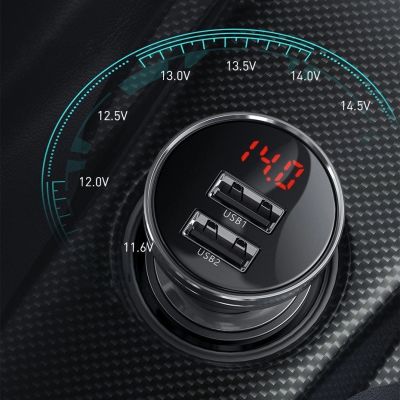10. Baseus Autoladegerät 2x USB 4,8A 24W mit LCD + 3ins1 Kabel USB - USB Typ C / micro USB / Lightning schwarz (TZCCBX-0G)