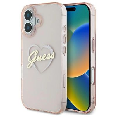 Guess IML Herzhülle für iPhone 16 - Rosa
