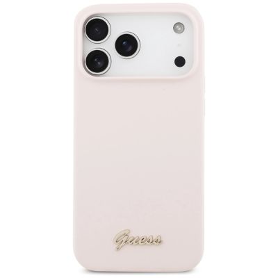 3. Guess Silikon Script Metal Logo MagSafe Case für iPhone 17 Pro Max - Pink