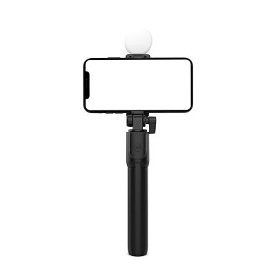 24. Selfie-Stick WH1YXS Teleskopstativ 1 m mit runder Lampe und Telefonhalter – Schwarz