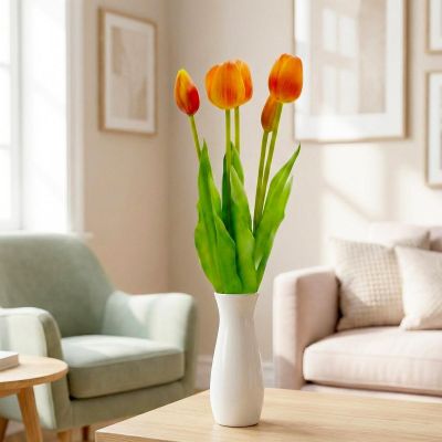 7. Strauß aus 5 orangefarbenen Tulpen, 39 cm, naturgetreue Frühlingsdekoration