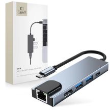 HUB Tech-Protect V3 5in1 USB-C – USB-A 3.0 / USB-A 2.0 / USB-C / HDMI / RJ45 – Grau