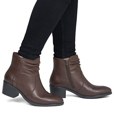 6. Braune Damen-Ankle-Boots aus Leder mit Blockabsatz, Modell Rieker 73953-27