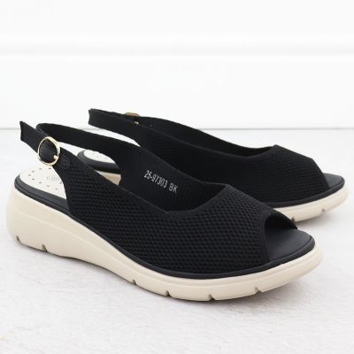 2. Schwarze Damen-Keilsandalen aus Textil, Modell Vinceza 97303