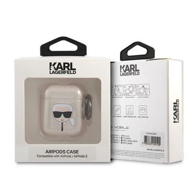 3. Karl Lagerfeld Glitzer Karl's Head Case für AirPods 1/2 – Gold