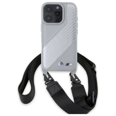 2. BMW M Edition Carbon Stripe & Strap Hülle für iPhone 16 Pro – Grau