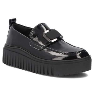 Damen-Plateaumokassins aus Leder, Lackleder, schwarz, Filippo DP8269