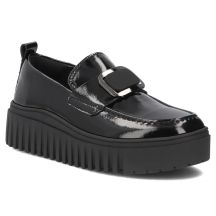 Damen-Plateaumokassins aus Leder, Lackleder, schwarz, Filippo DP8269