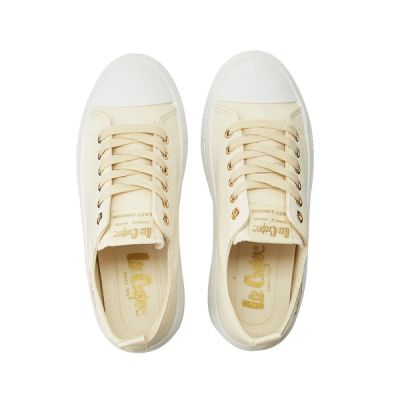 5. Lee Cooper Damenschuhe, sportliche Sneaker, beige Plateau, modisch