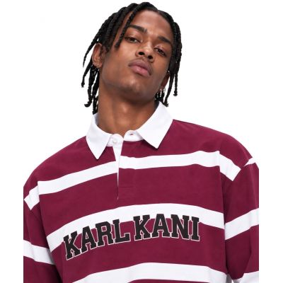 6. Karl Kani Sweatshirt, College-Streifen, kastenförmiges Rugby-Shirt PD00016483