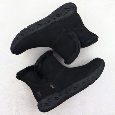 4. Rieker M6554-00 Wasserdichte Damen-Schneestiefel mit Fellbesatz, Schwarz