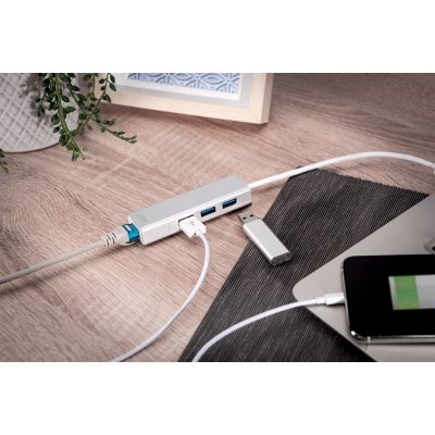 4. USB-3.0-SuperSpeed-Hub mit 3 Ports und Gigabit-LAN-Adapter, Aluminium