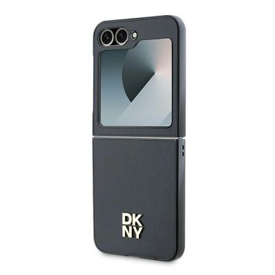 6. DKNY Leder-Metall-Stack-Logo-Hülle für Samsung Galaxy Z Flip 6 – Schwarz