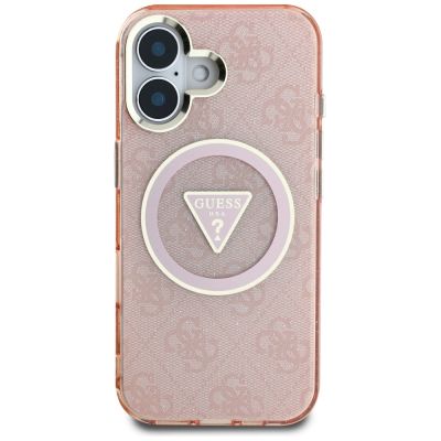 3. Guess IML Metal Glitter 4G Circle Triangle MagSafe Hülle für iPhone 16 - Pink