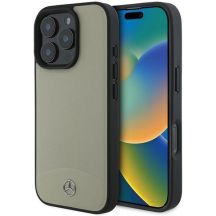 Mercedes MB MagSafe-Hülle aus strukturiertem und schlichtem Leder für iPhone 16 Pro Max – Beige