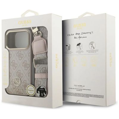 9. Guess 4G Strass Logo & Big Strap Metal Buttons MagSafe Case für iPhone 17 Pro - Pink
