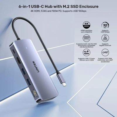6. UNITEK ACTIVE HUB USB-C 10 Gbit/s, M.2, HDMI, PD 100 W