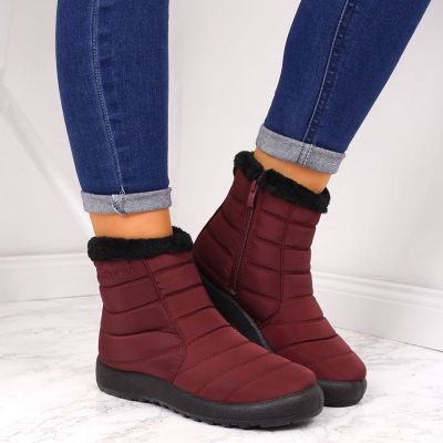10. NEWS W EVE181C wasserdichte Schneestiefel mit Reißverschluss, Burgunderrot 