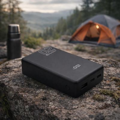 8. EVERACTIVE Powerbank 20.000 mAh, 1x USB, 2x USB-C, 20 W, QC4+, LCD, Schwarz EB-22QB