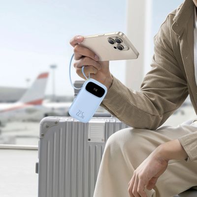 5. Baseus EnerFill FC31 20000mAh 22,5W Powerbank mit Digitalanzeige und 2 integrierten Kabeln – Blau