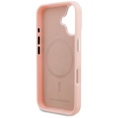 7. Karl Lagerfeld MagSafe iPhone 16 Hülle mit Initialen und Metalllogo – Pink