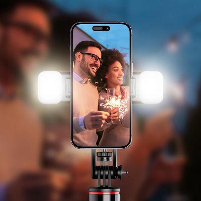 16. Selfie-Stick WC13YDS Teleskopstativ 1,3 m mit Doppellampe und Telefonhalter – Schwarz