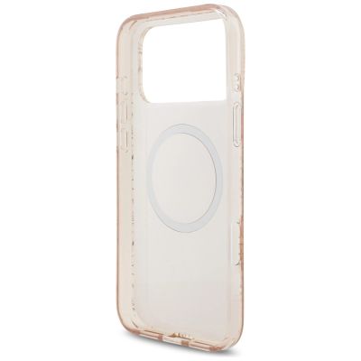 7. Guess IML Flowers Electro Pearl Strap MagSafe Case für iPhone 17 Pro Max - Rosa