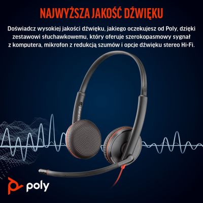 41. POLY Blackwire 3225 Stereo-USB-C-Headset + 3,5-mm-Klinkenstecker + USB-C/A-Adapter