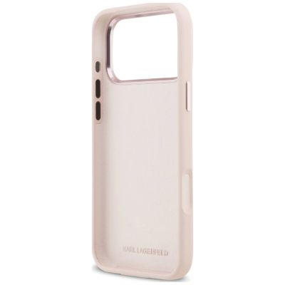 7. Karl Lagerfeld Silicone Choupette Metal Pin Hülle für iPhone 18 Pro Max / 17 Pro Max – Rosa