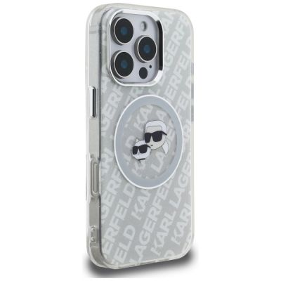 4. Karl Lagerfeld IML Glitter Karl & Choupette Heads Logo MagSafe Hülle für iPhone 16 Pro - Grau