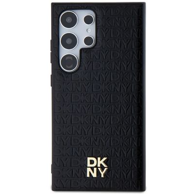 3. DKNY Leather Pattern Metal Logo MagSafe-Hülle für Samsung Galaxy S24 Ultra – Schwarz