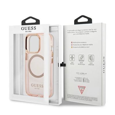 8. Guess Gold Outline Translucent MagSafe Hülle für iPhone 13 Pro Max – Rosa
