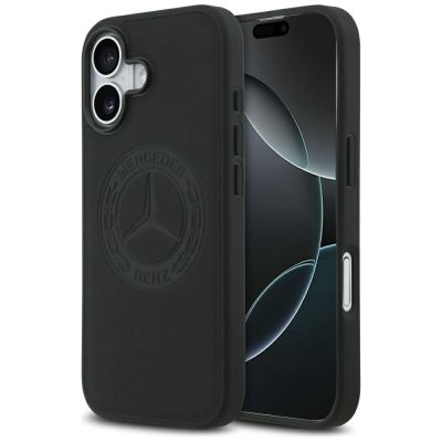 Mercedes Lederhülle mit Vintage-Logo und MagSafe-Funktion für iPhone 17 - Schwarz