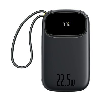 2. Baseus EnerFill FC31 20000 mAh 22,5 W Powerbank mit Digitalanzeige und 2 integrierten Kabeln (USB-C + Lightning) - Schwarz