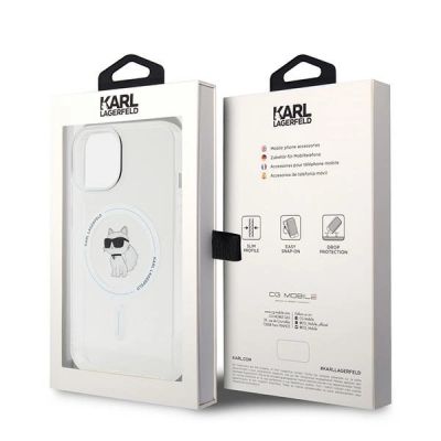 8. Karl Lagerfeld IML Choupette MagSafe Hülle für iPhone 15 – transparent