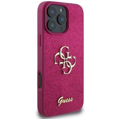 4. Guess Glitter Script Big 4G Hülle für iPhone 16 Pro – Lila