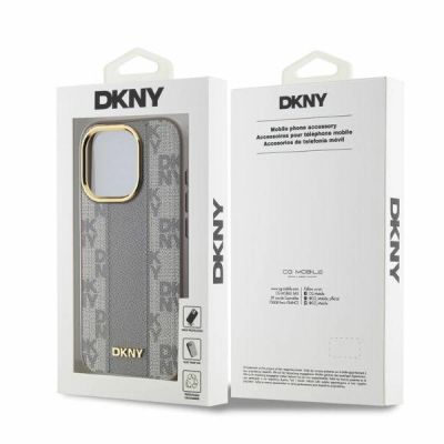 5. DKNY Leather Checkered Mono Pattern MagSafe-Hülle für iPhone 15 Pro Max – Beige
