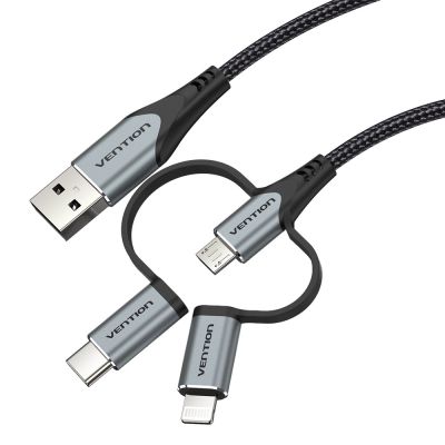 7. Vention USB-A 3-in-1 Micro-B USB-C Lightning-Kabel 1 m Grau