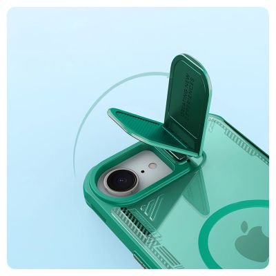 9. Nillkin Iceblade Prop Magnethülle mit Kameraabdeckung und Ständer für iPhone 16e / 17e – Grün