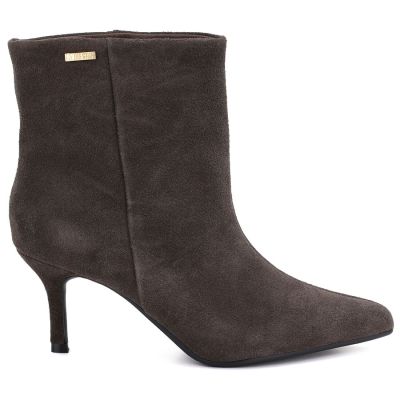 2. Damen-Ankle-Boots aus Leder mit niedrigem Absatz, Wildleder, braun, Big Star UU274492