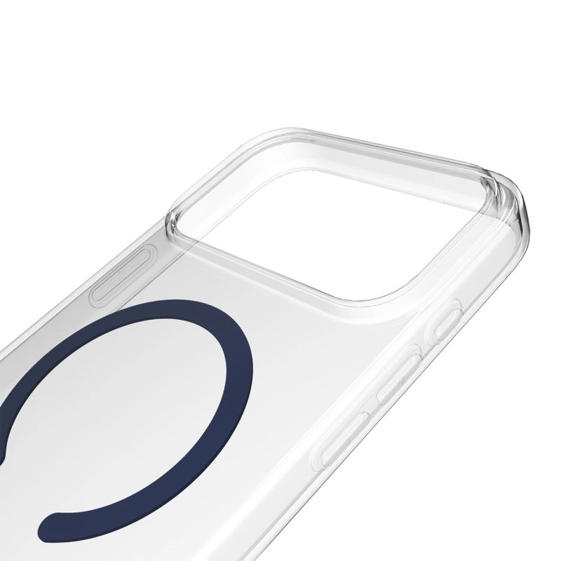 7. Puro Lite Mag TPU+PC Hülle kompatibel mit MagSafe für iPhone 17 Pro - Transparent mit blauem Ring